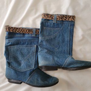 Blue Jean Ankle Boot with Leopard detail - size 8